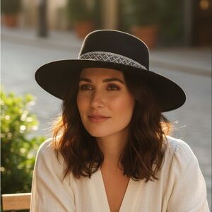 Chic Black Hat with Patterned Band